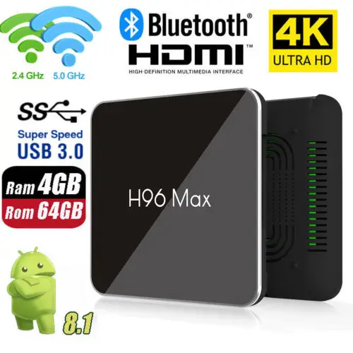

H96 Max X2 Android 8.1 TV Box Amlogic S905x2 Quad Core 4G 64G USB3.0 Media Player
