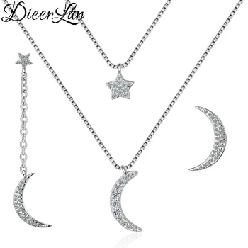 

Fashion Bridal Jewelry Sets 925 Sterling Silver Crystal Moon Star Necklaces Statement Jewelry Earrings for Women Pendientes