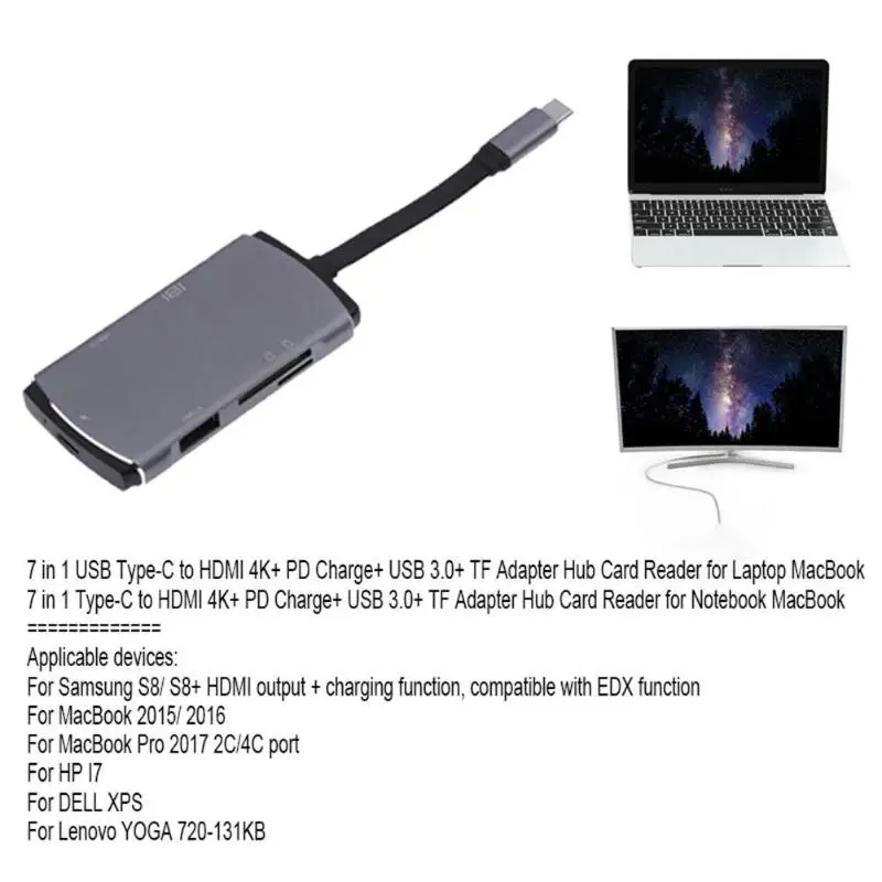 Usb type-C к HDMI 4K + PD зарядка + USB3.0 + переходник для sd-карт концентратор для ноутбука MacBook