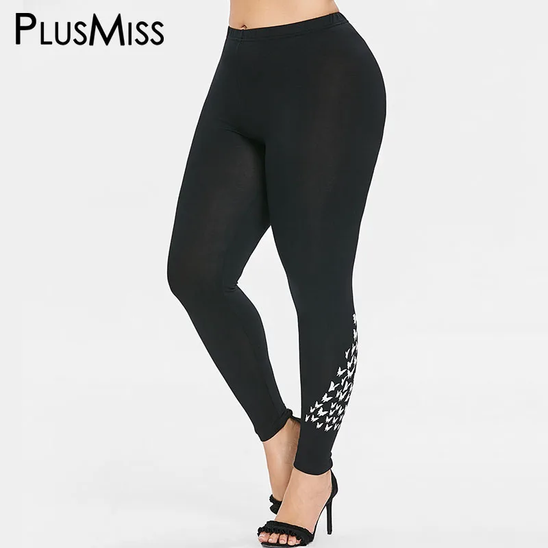 

PlusMiss Plus Size Sexy Skinny Butterfly Print Leggings Women Fitness Jeggings Large Workout Leggins Black Legins Pant XXXL XXL