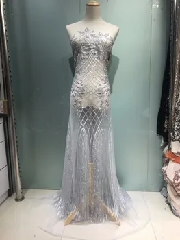 

High quality glitter Mesh African Tulle lace fabric david-51537 New Design French Mesh Lace with glued glitter