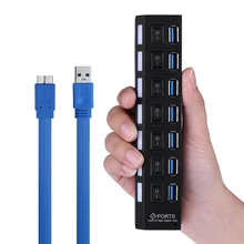 Usb-хаб 3,0/2,0 7 портов концентратор USB разветвитель адаптер 5 Гбит/с Портативный USB 3,0 концентратор с переключателем ВКЛ/ВЫКЛ для компьютерных аксессуаров