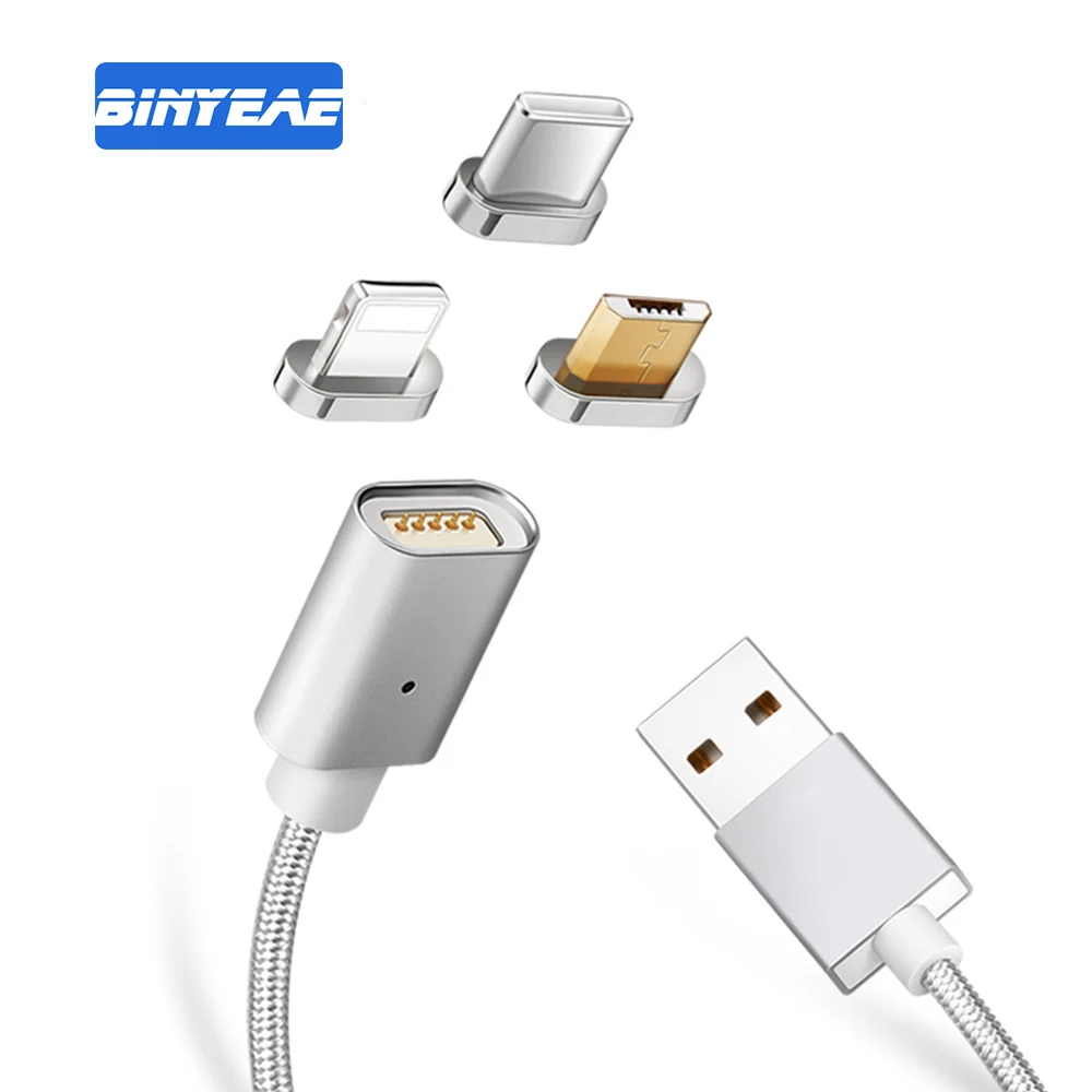 

E04 Magnetic Charger USB Data Cable for IPhone Micro USB Type C Mobile Phone Fast Charge Magnet Charger USB Cable 3 Plug