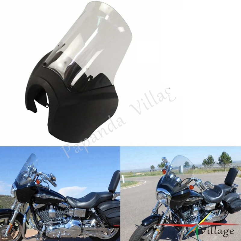 

Papanda Motorcycle Matte Black and Clear Front Retro Headlamp Fairing Windscreen for Harley Dyna FXDXT 2006-2017