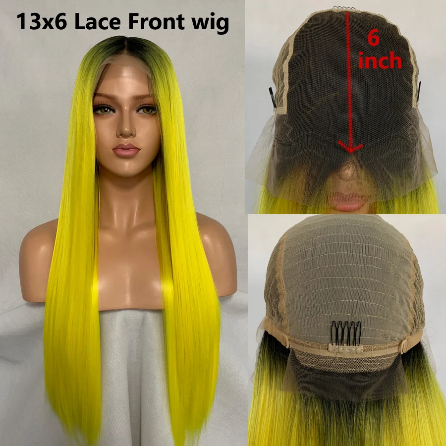 FANXITON 13x6 синтетических Синтетические волосы на кружеве парик Ombre кружева парики для Для женщин желтый, химическое Синтетические волосы на