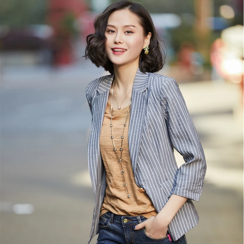 Moda rayas 2018 Primavera formal mujer de oficina estilos Blazers y chaquetas para señoras Oficina Casual Mujer Tops prendas de vestir|blazer fashion|blazer stylefashion blazer - AliExpress