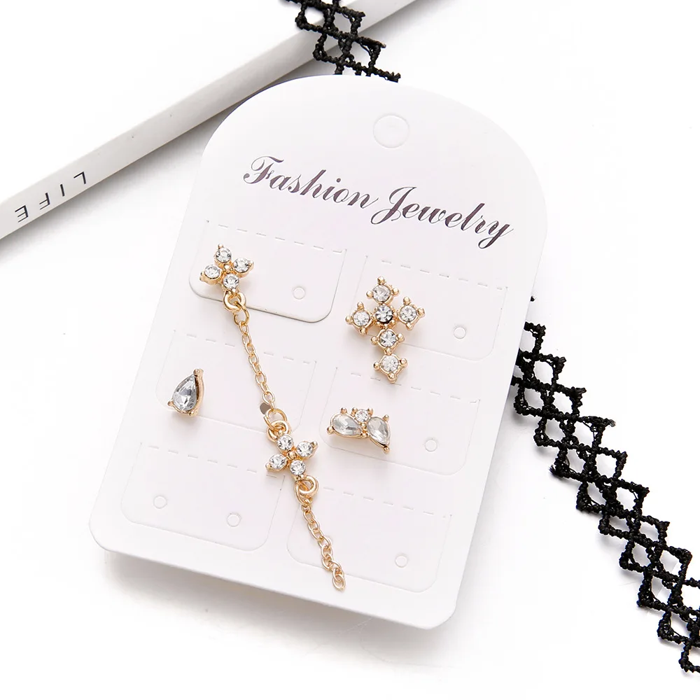 

Doreen Box Fashion Stud Earrings Gold Color Geometric Cross Link Chain Transparent Rhinestone Romantic Earrings For Women,1 Set