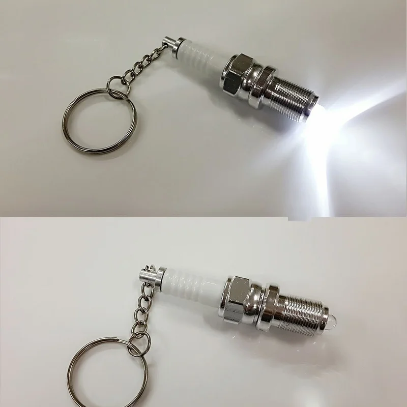 Spark plug LED Light keychain keyring key chain Ring key Fob Keyring Hot Sale