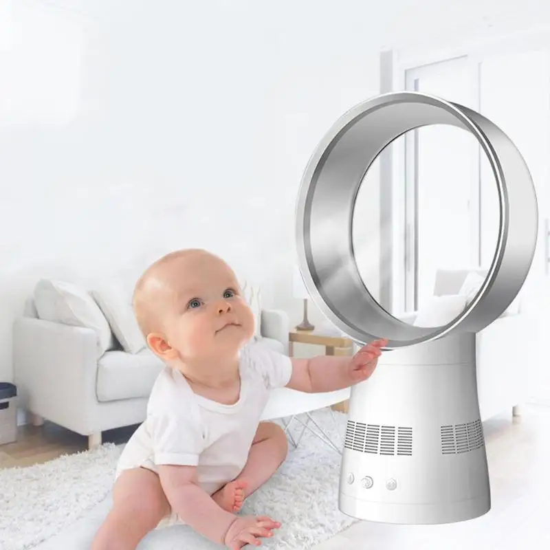 

12 inch Round Ultra Quiet Remote Timing Bladeless Fan Desktop Airflow Blower Fan 360 Degree Rotary Air Conditioner Air Purifier