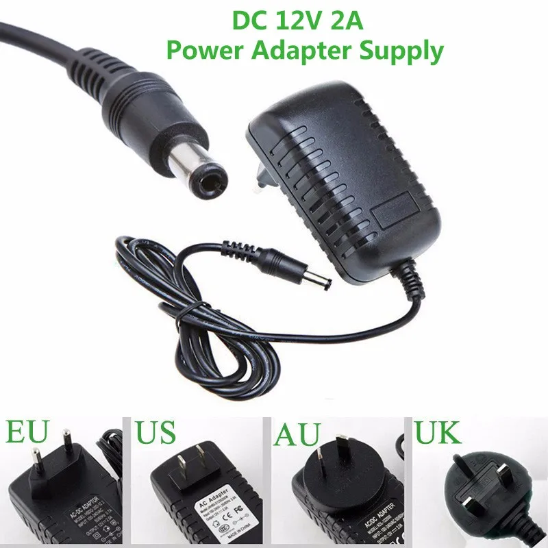 12V2A Power Adapter Supply for Led Strip EUUSUKAU Adapter for AC110-220V to DC12V 2A Cord 4 Options Plug Transformer (4)
