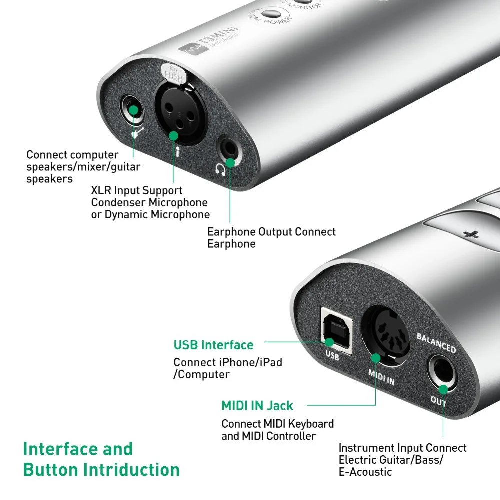 TS Mini USB аудио интерфейс звуковая карта для инструмента микрофон Запись прямая трансляция портативный для телефона компьютер гитара