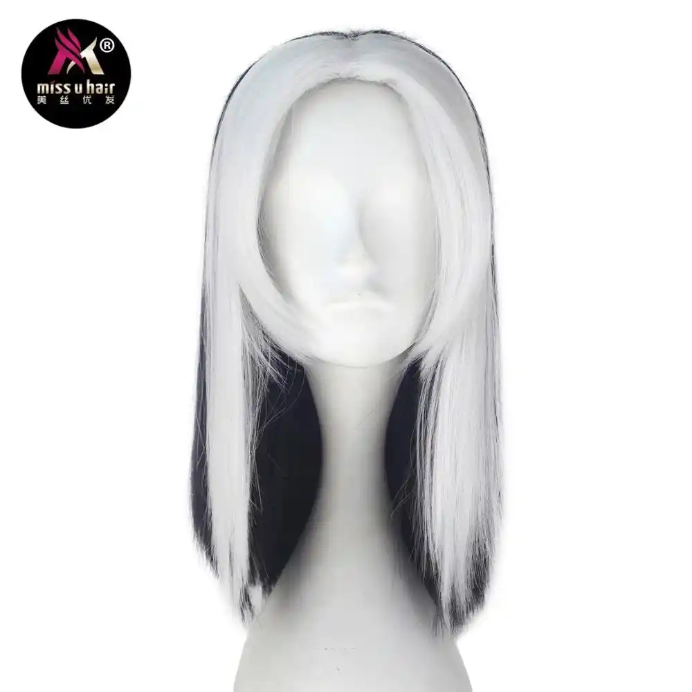 Miss U Hair Women Short Wavy Burgundy Black Brown And White