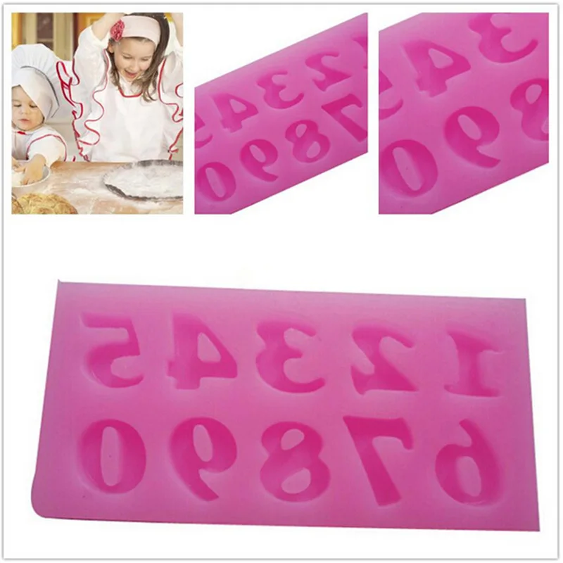 

0-9 10 Number Shape Silicone 3D Mold Cookware Dining Bar Non-Stick Cake Decorating Fondant Soap Mold