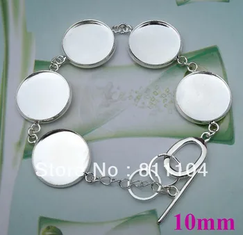 

Blank Bracelet Bases Settings 10mm Round Bezel Tray Buckle Link Chain Glass Cabochon Bracelet Findings Crafts Silver tone