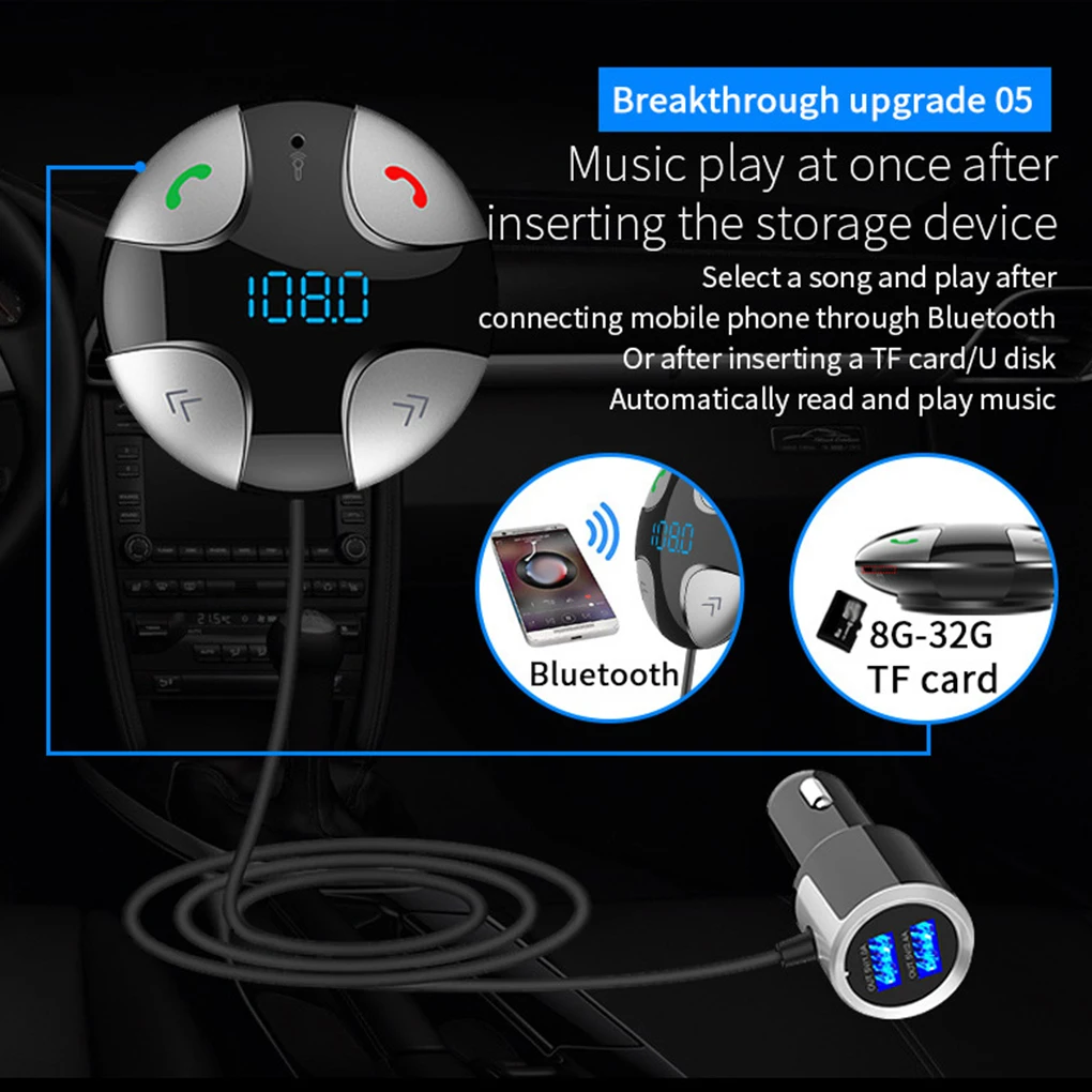 Bluetooth 4,2 FM передатчик автомобильный беспроводной радио адаптер MP3 плеер громкой связи двойной USB Обнаружение напряжения