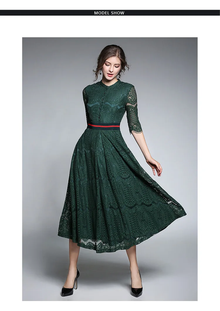 green women lace print dress