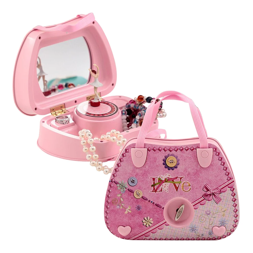 

Music Box Handbag Design Girl Jewelry Box With Mirror Rotating Ballet Dancer Birthday Christmas Gifts For Girl Children Kids