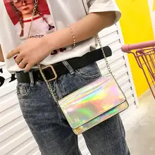 

Holographic Laser Fanny Waist Pack Women Bags PU Leather Small Messenger Crossbody Bag Chain Shoulder Handbag bolsos mujer