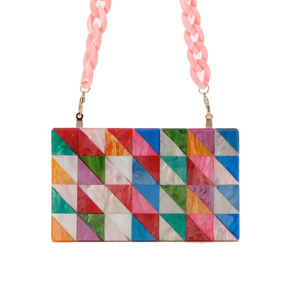 

Brand Fashion Designer Women New Wallet Acrylic Handbag Luxury Colorful Patchwork Party Evening Bags Woman Cute Casual Clutch