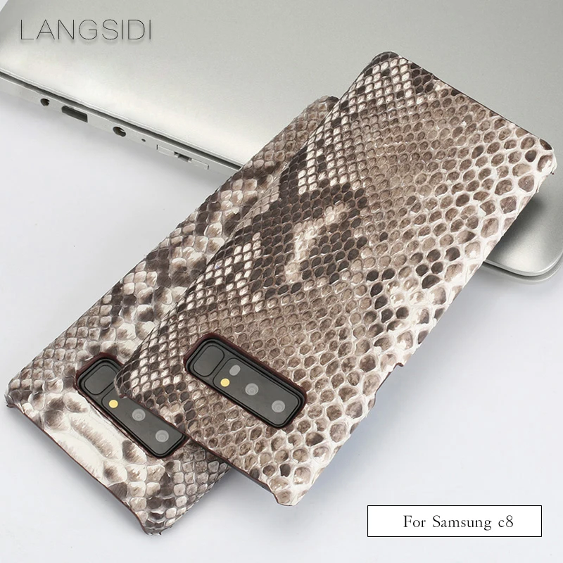 

wangcangli For Samsung Galaxy C8 case luxury handmade real python skin case cover Genuine Leather phone case