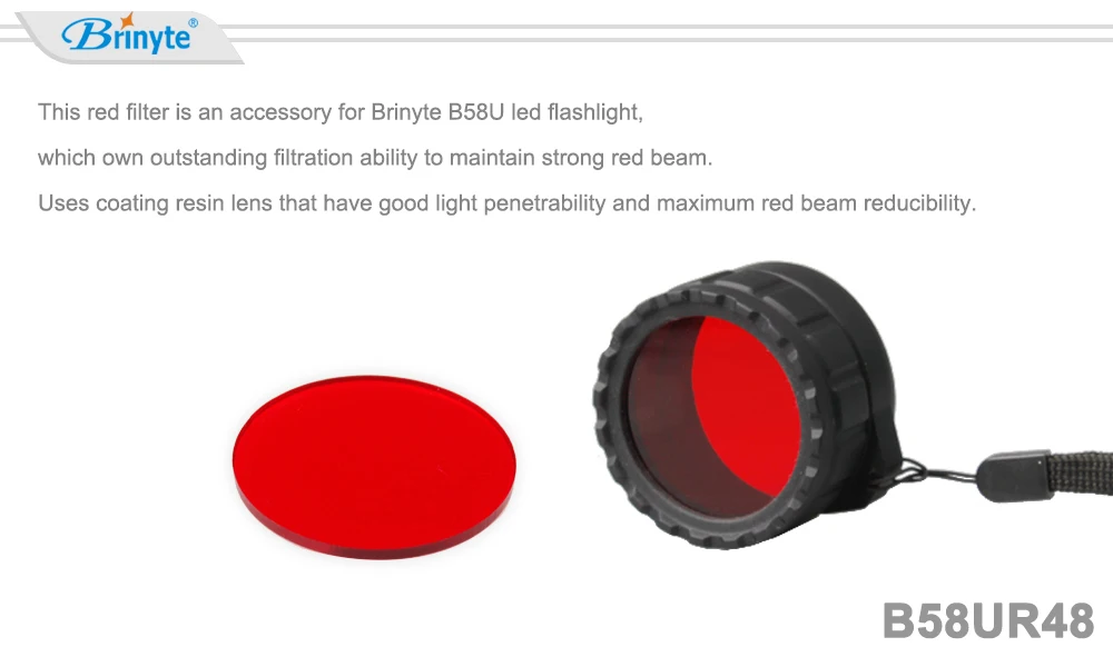 Brinyte B58UR48 светодиодный рассеиватель фонарика красный фильтр 48 мм 49 мм фонарик объектив красный фильтр для фонарика красный диффузор