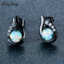 RongXing милые серьги-гвоздики с белым огненным опалом для женщин, 925 пробы серебро/Роза/Черное золото, заполненная серьга с камнем-талисманом Ear0774