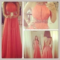 2014 New Design Red Scalloped Chiffon Prom Dress Sexy Back Cross With Crystal Beaded Evening Gown Hot Sale Vestidos de Festa