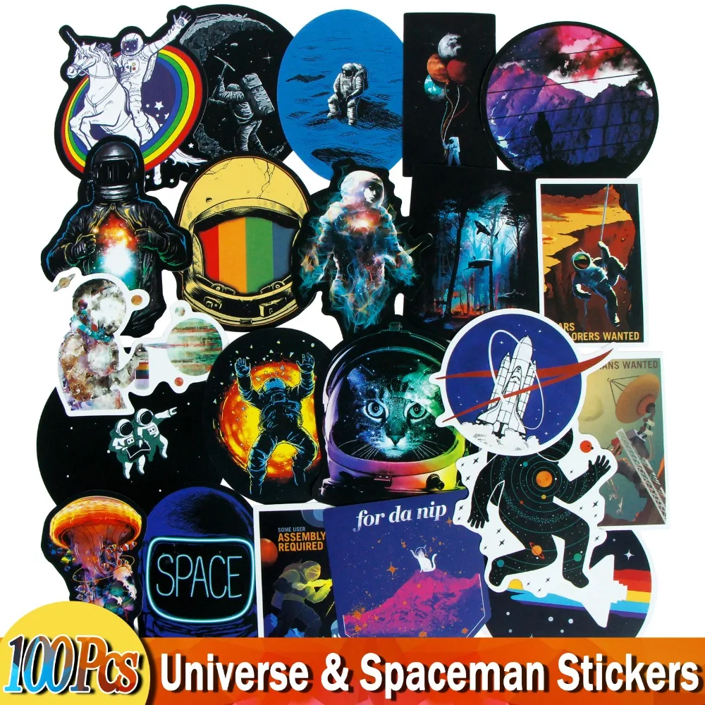 

100 Pcs Spaceman Galaxy Universe Stickers for Luggage Laptop Decal Skateboard Stickers Bicycle Car Guitar DIY Astronaut Sticker