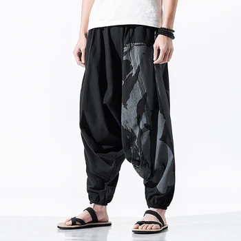 

Men Low Crotch Cross Pant Plus Size Trouser Male Chinese Printing Loose Thailand Streetwear Beach Harem Pant