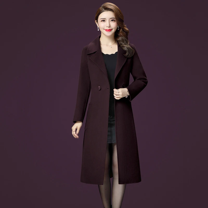 4XL Plus Size Autumn Woolen Jacket Women 2018 New Lapel Double-Breasted X-Long Outerwear Long Sleeve Slim Wool Coat Female