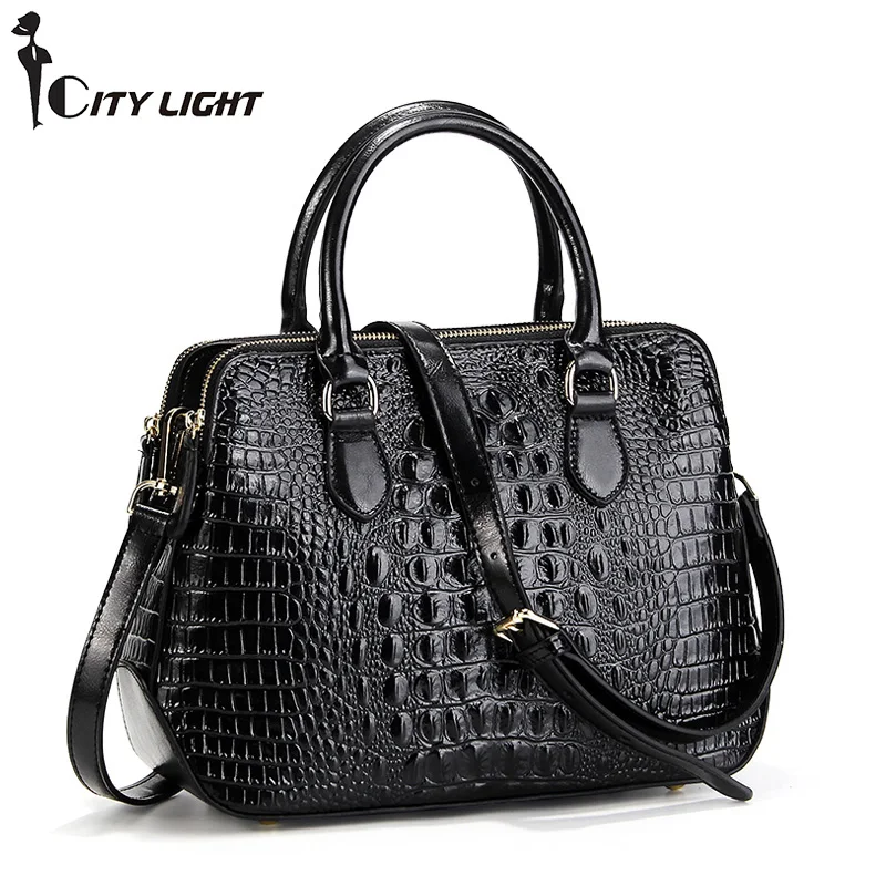 Clássico de Couro de Crocodilo Padrão de Couro Bolsa para Laptop Bolsa de Negócios Bolsa de Ombro para Mulheres ol das Senhoras Bolsalas