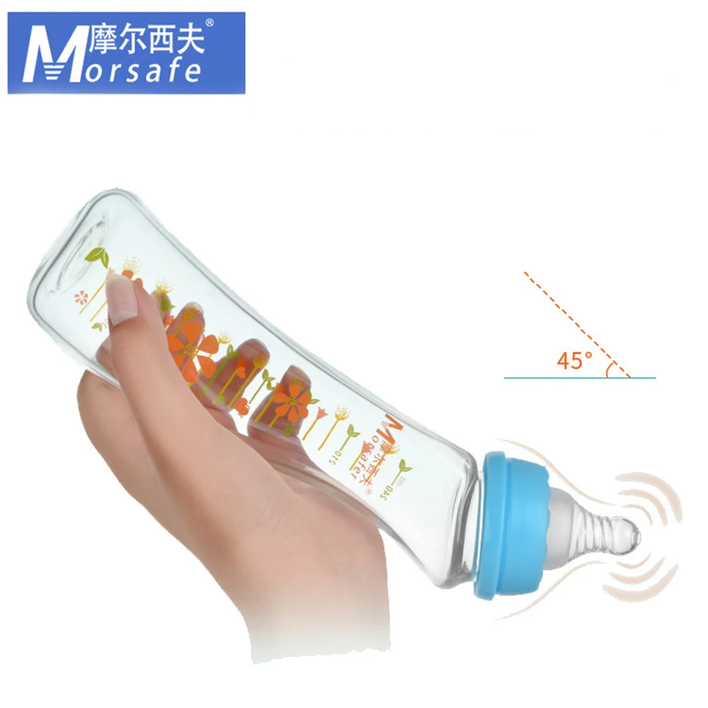 Jual Baru 2 Ukuran bpa free Bayi Botol Susu Kaca Standar Mulut Desain Anti kolik Susu Botol Jus Untuk ibu Bayi Dengan Puting