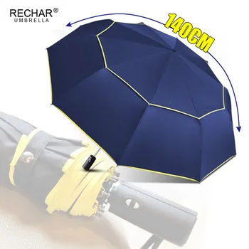 

Fully-Automatic Big Umbrella 120cm 2Layer 3Folding Umbrella Rain Women 10Ribs Windproof Paragua Fashion Business large Umbrella