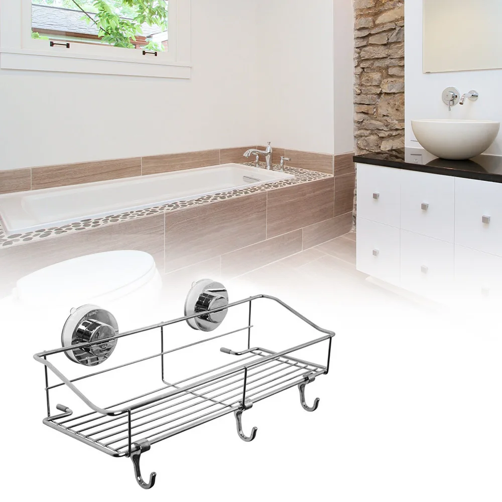 

Stainless Steel Sink Sucker Organizer Shelf Bathroom Wall Vacuum Suction Cup Sponges Storage Basket Kitchen Soap Towel Holder