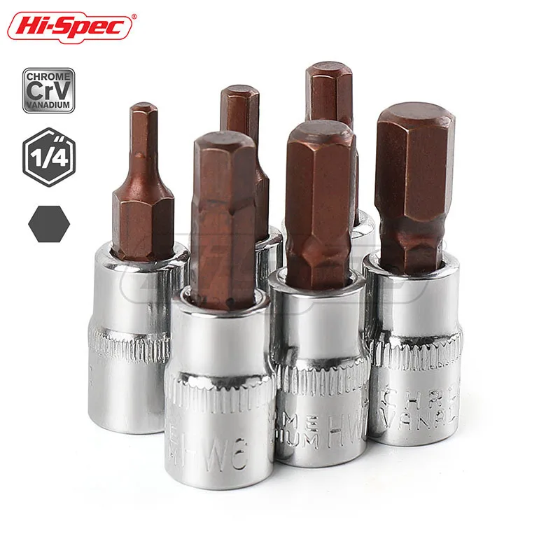 Hi-Spec 6pc 1/4 Hex Socket Adapter Allen Key Spline Bits Hex Socket Universal Head for Torque Spanner Mini Ratchet Socket Wrench Hi-Spec 6pc 1/4 Hex Socket Adapter Allen Key Spline Bits Hex Socket Universal Head for Torque Spanner Mini Ratchet Socket Wrench