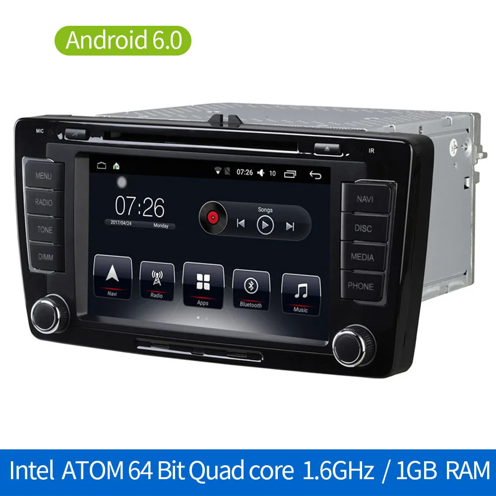Discount Car DVD Player Stereo Radio Android 7.1 Bluetooth 7"Touchscreen 2 Din 64Bit Quadcore 2GB/16GB GPS Navigation for Skoda Octavia 5