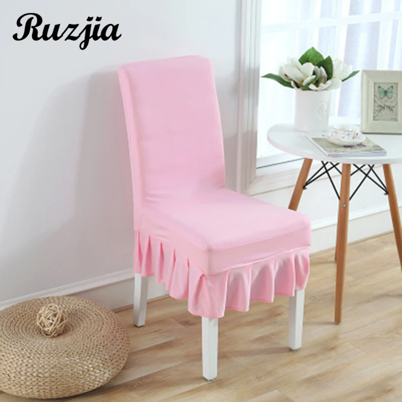 

Pink Folding Spandex Chair Cover Stretch Elastic Dining Seat Modern Pleated Skirt Chair Covers for Weddings Kitchen Hotel Home