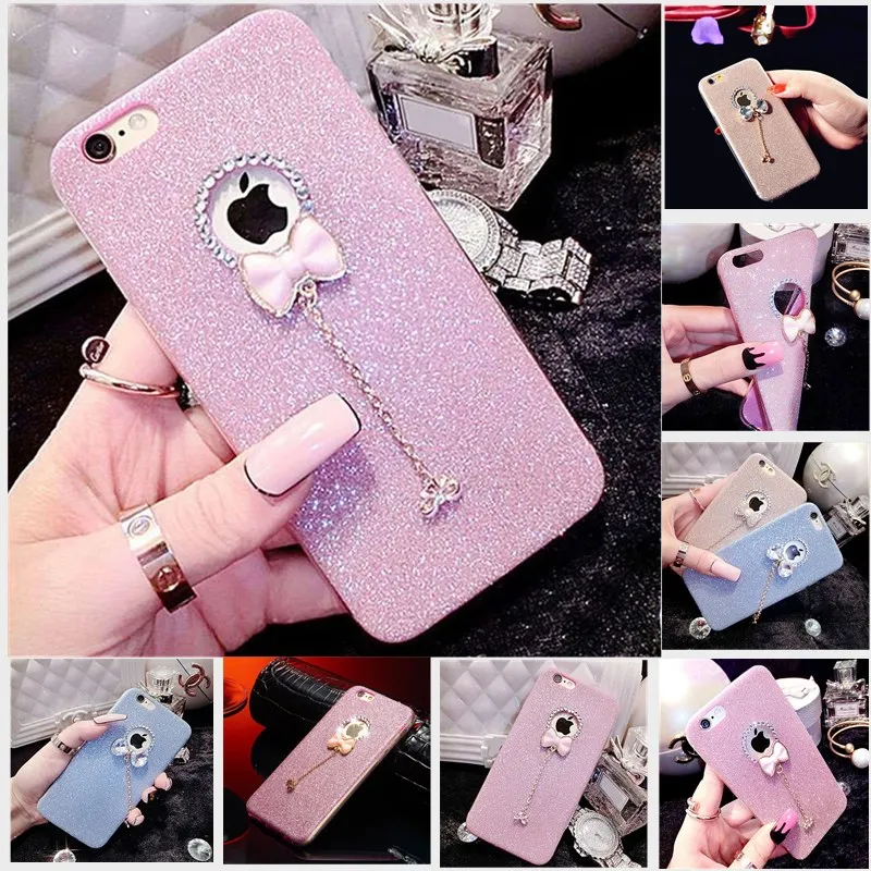 Cover Shining Bling Powder Sequins Glitter Dream Case For iPhone X 8 7 Pendant Bow Luxury Soft Cases Iphone 5 5s 6S 6 Plus |