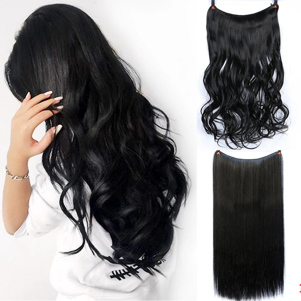 

DIFEI 22 inch 55cm Long Straight No Clips In Hair Extensions High Tempreture Synthetic Invisible Fish Line Hairpiece