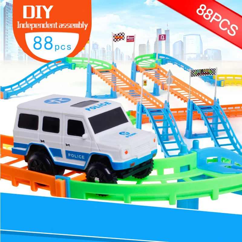 

66pcs DIY Variety 3D Electric Rail Speed Car Train Model Color Track Racing Car Fun Assemble Toy Birthday Gift For Kids Boys