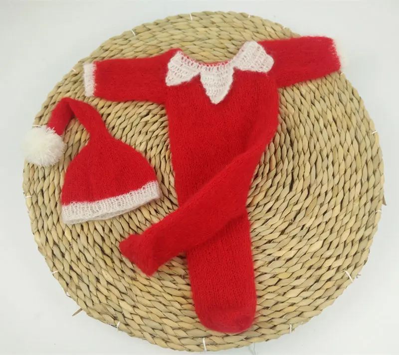 Рождественский костюм для новорожденных реквизит для фотосъемки, мохеровая одежда ручной работы, мохеровые брюки с подходящая шляпа, реквизит для детской фотографии - Цвет: clothes with hat