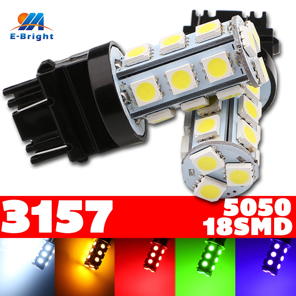 

2pcs 3157 T25 T-25 18 SMD 5050 LED Turn Reverse Signal Bulb Lamp Car Light Sourse White Red Yellow Green Amber 216Lm