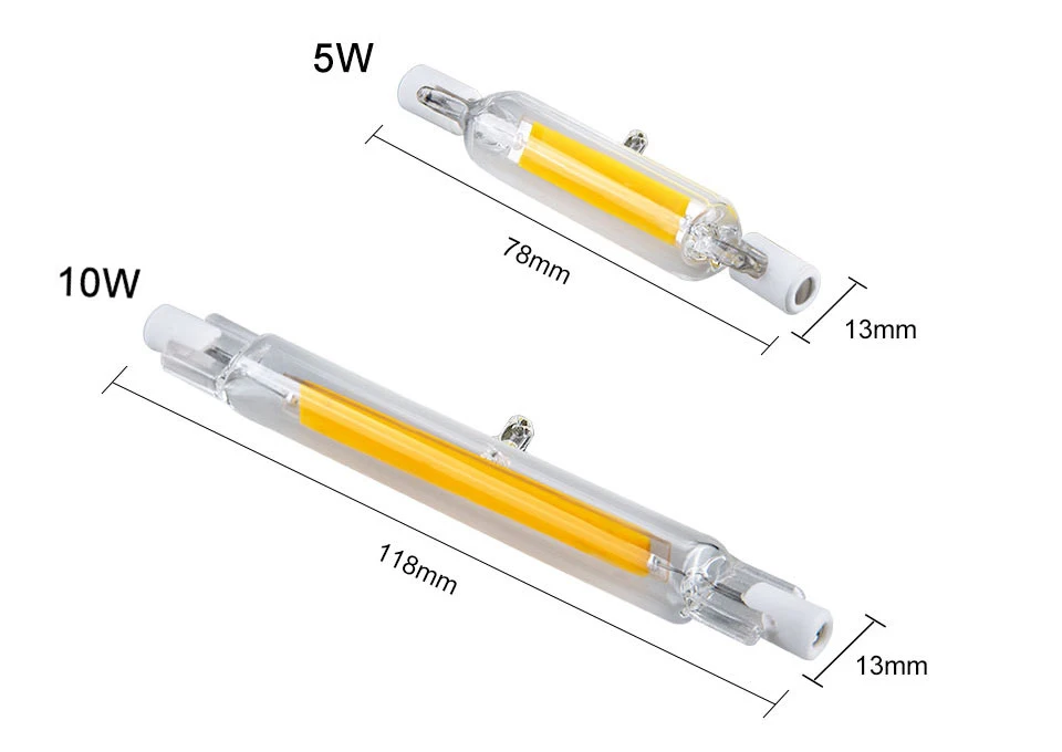 R7S светодиодный 118 мм 78 мм J78 J118 COB лампа стеклянная трубка 5 Вт 10 Вт сменный галогенный светильник AC 220 В 230 В Точечный светильник СВЕТОДИОДНЫЙ R7S