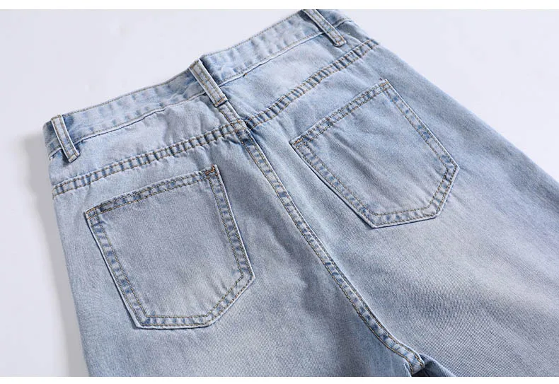 CTRLCITY Синие рваные отбеливатель мыть джинсы для женщин Повседневное средняя талия прямые ноги простые брюки женские летние укороченные брюки