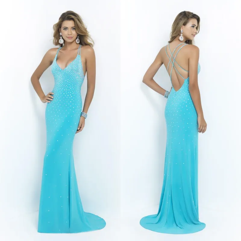 Aliexpress.com : Buy 2015 Prom Dresses Sheath Light Sky Blue Deep V ...