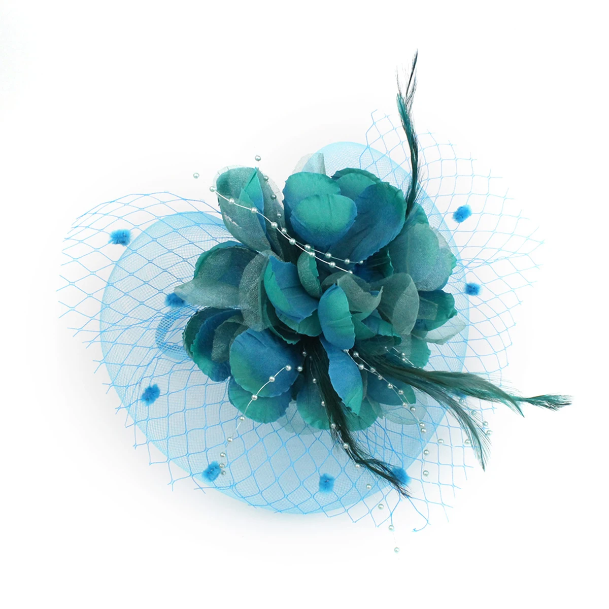 MUSEYA перо цветок аксессуар для волос с сеточкой головной убор невесты перо заколка для волос свадебное украшение Коктейльные Вечерние головные уборы - Цвет: Небесно-голубой