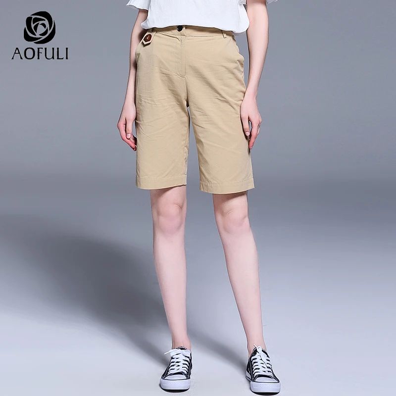 Женские повседневные хлопковые шорты AOFULI L ~ 4XL 5XL для гольфа цвета хаки с