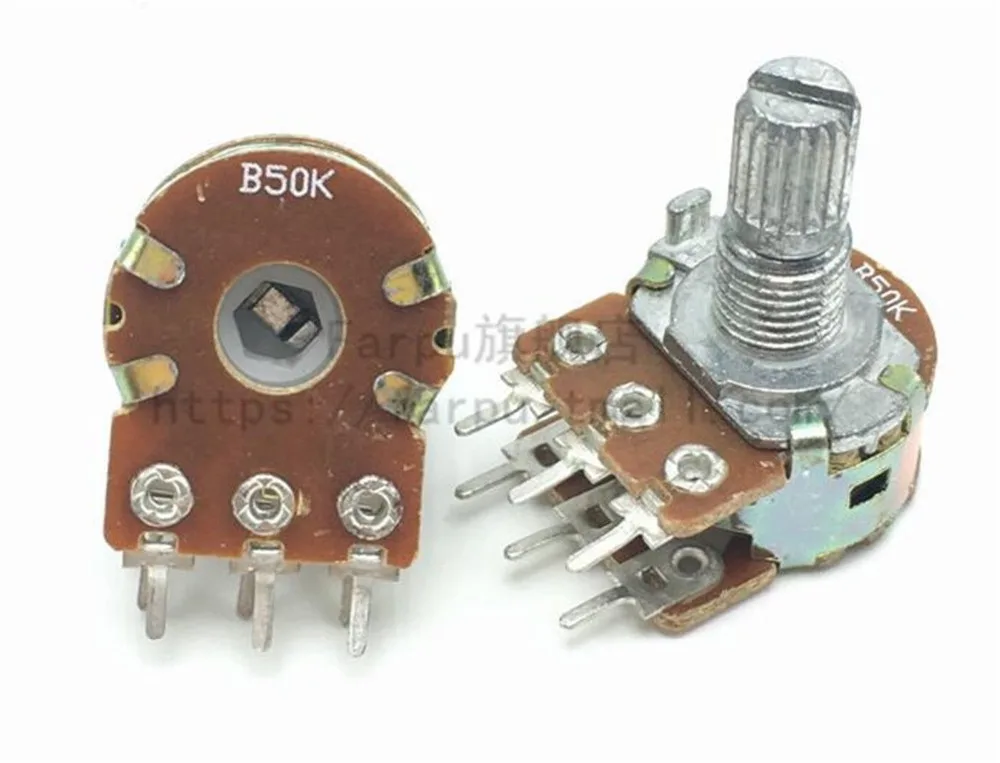 

5pcs 6PIN 15MM Handle Dual Stereo Potentiometer WH148 B1K/2K/5K/10K/20K/50K/100K/250K/500K OHM Pot Rotary Potentiometer