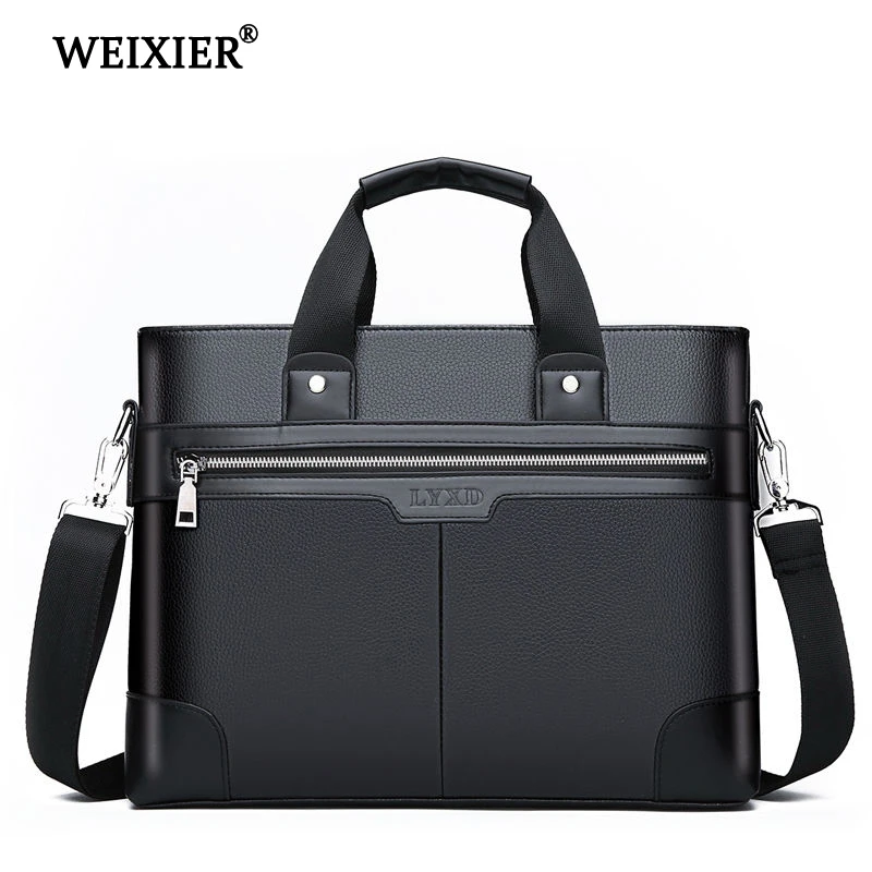  WEIXIER Men PU Leather Shoulder Fashion Business Bags Handbags Black Bag Men For Document Leather L - 32967698332