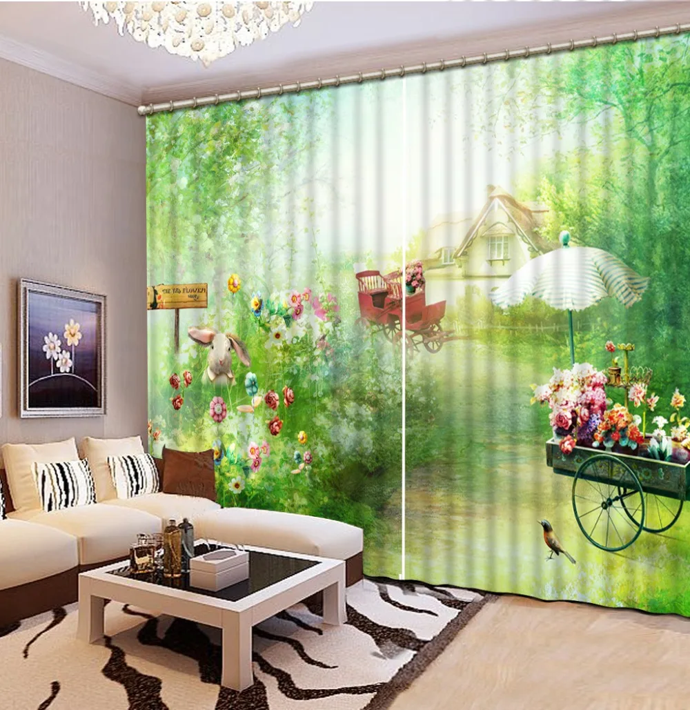 

3d Curtains Blackout for Living Room Kids Bedroom Fabric green curtains